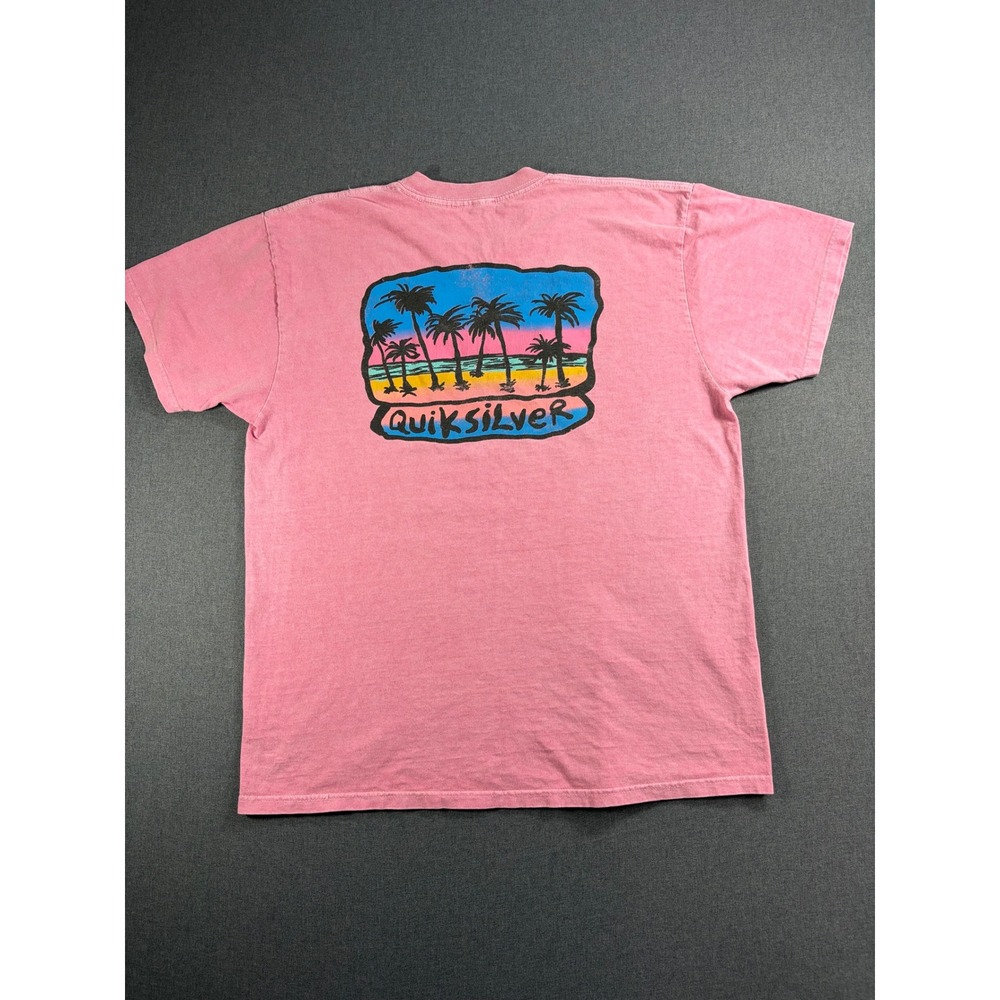 Quiksilver Mens Pink Palm Tree Graphic T-Shirt Regular Fit Large Short Sleeve